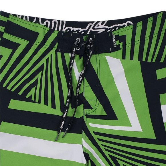 Maui and Sons Mens Surf Board Shorts Green Black Geo Print Size 34 - Picture 6 of 13